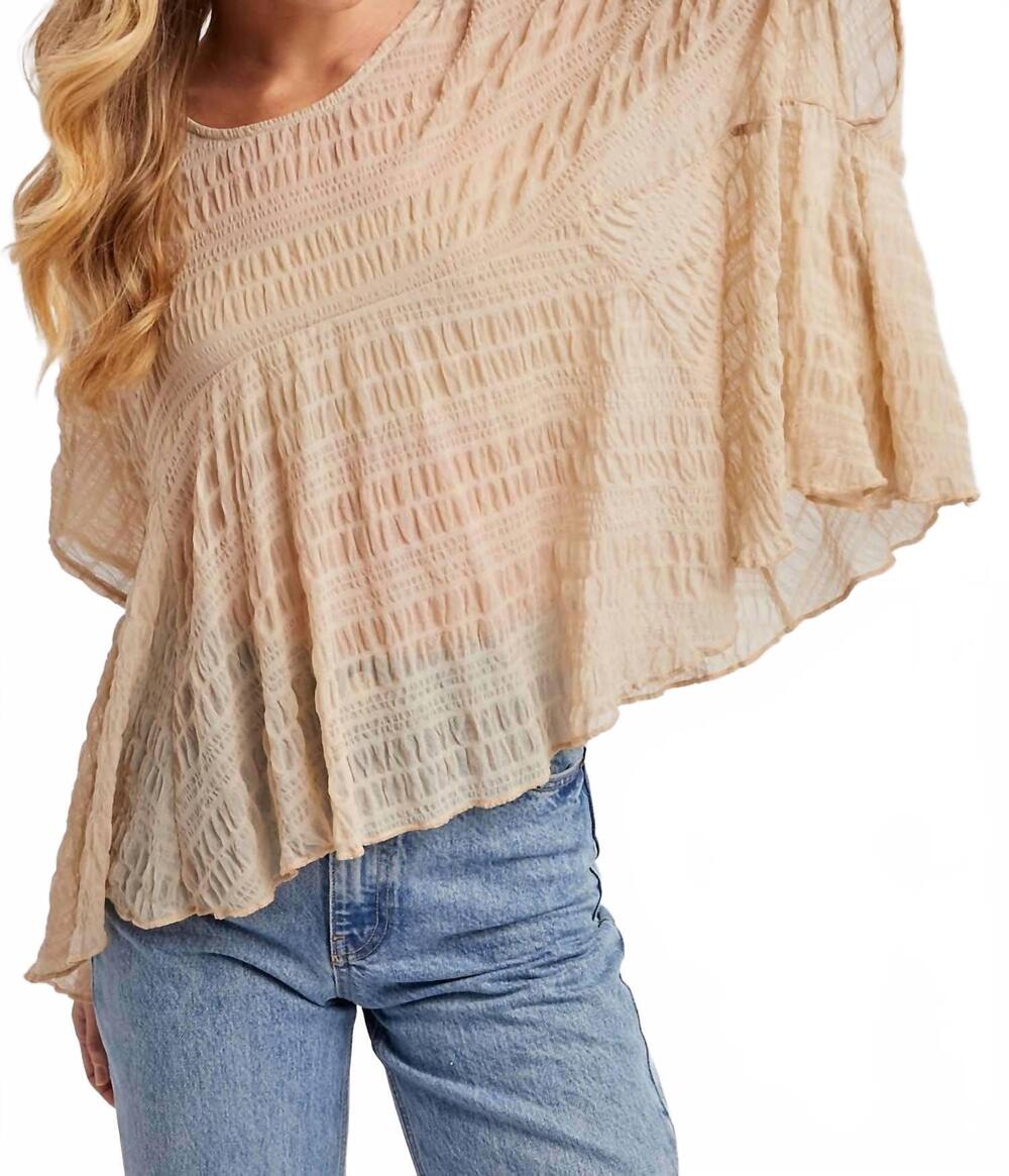 NEW BLUIVY sheer asymmetric textured cape top in beige